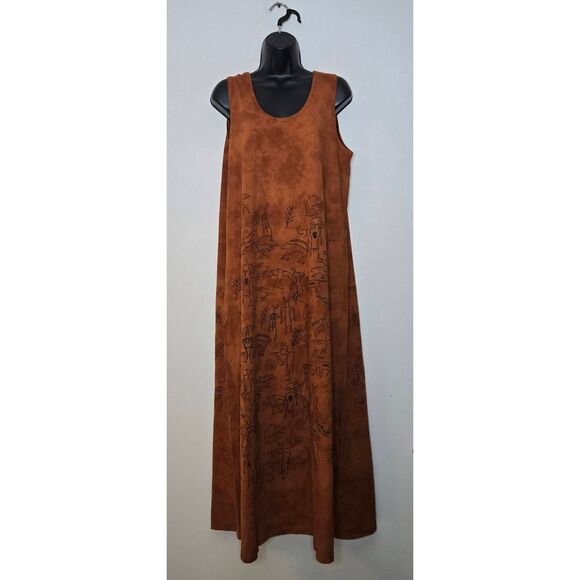 Vintage Mary Dee Fun To Wear Dress Size 1 Maxi Drawings Brown Sleeveless Boho - Picture 1 of 8